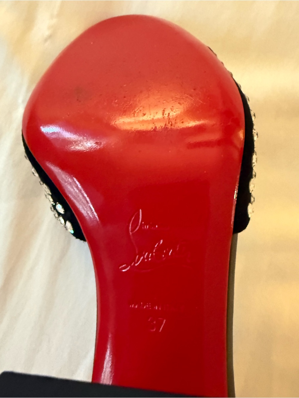 Christian Louboutin Black Crystal-Stud Slide Mules with Red Sole - Picture 7 of 7